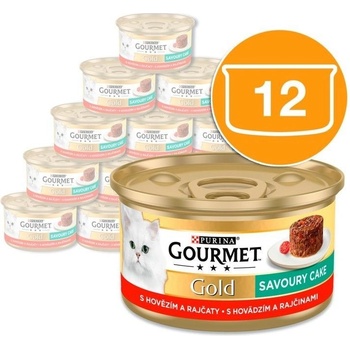 Gourmet GOLD Savoury Cake s hovädzinou a rajčinami 12 x 85 g