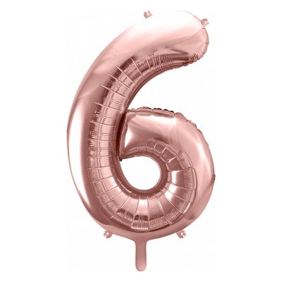 PartyDeco Fóliový balón narodeninové číslo 6 ružovo zlatý