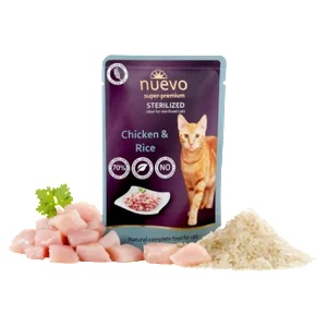 nuevo Sterilized Chicken & Rice пауч за израснали кастрирани котки със склонност към затлъстяване 85gr