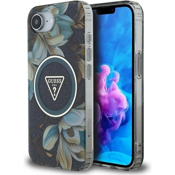 GUESS Калъф Guess IML Metal Glitter Flowers Triangle MagSafe за iPhone 16e - черен