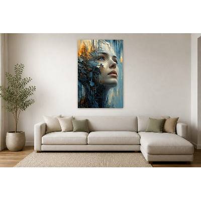 Obraz na plátně – Digitální tvář v obvodové struktuře 90 × 135 cm