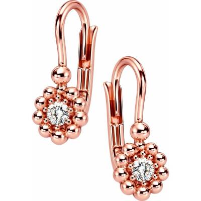 Zlaton Náušnice růžové zlato květina visací 1.5cm 1.4g s diamantem 0.120ct N07072603520