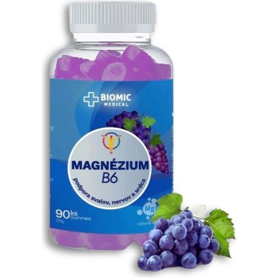 Biomic Magnézium + vitamín B6 gummies hroznová príchuť 90 bonbónov