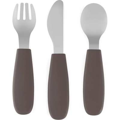 Petite&Mars Take&Match Stainless Steel Cutlery Set прибор за деца Bitter Cocoa 12m+ 3 бр
