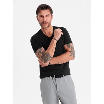 Ombre Clothing Мъжка класическа памучна тениска BASIC с деколте - черна Ombre Clothing | Cheren | МЪЖЕ | S