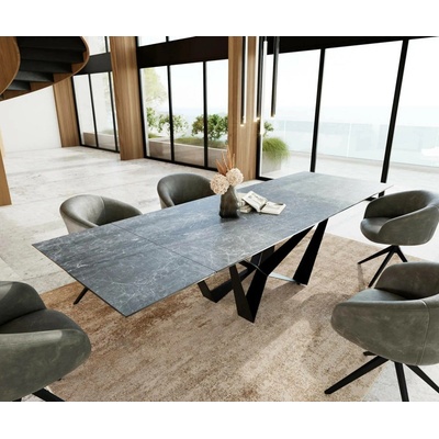 DELIFE Edge 200-300 x 100 keramika LaminamNero Greco antracitová Spider plochá ocel černá rozkládací