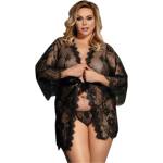 Subblime Queen Plus - дамски сатенен халат с дантела - черен (XL-2XL) - lovesexshop