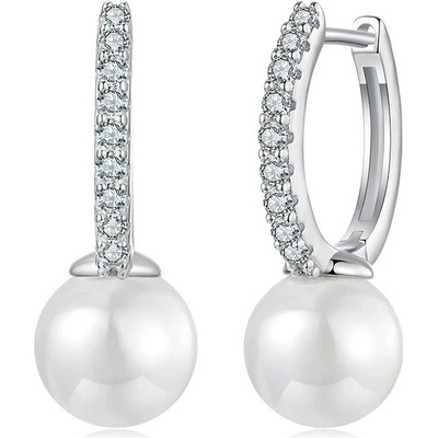 Grace Silver Jewellery Stříbrné náušnice s perlou Paloma MOISSANITE CERTIFIKÁT E-MSE074/263 Stříbrná Bílá