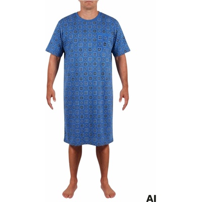New Fashion Zdeno pánska bavlnená nočná košeľa krátky rukáv modrá