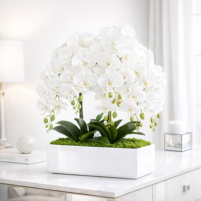 Orchidea v bielom sklenenom kvetináči