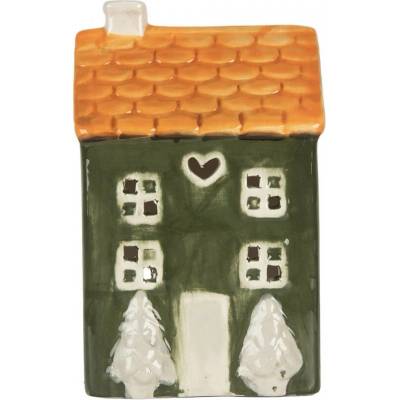 Zelený keramický domek na čajovou svíčku Lamont - 9*8*15 cm - Clayre & Eef