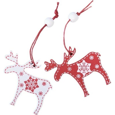DECOLED Sada drevených vianočných ozdôb sob 5 × 6 cm, červeno-biela, balenie 12 kusov