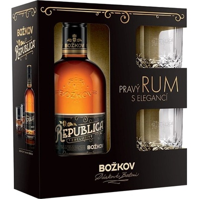 Božkov Republica Exclusive 8y 38% 0,5 l (dárkové balení 2 sklenice)