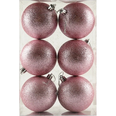 DECOLED Sada vánočních ozdob růžová glitter 8 cm plastové koule, balení 6 ks