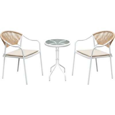Kondela ELIOR Zahradní 3-dílný ratanový set, bílá/béžová