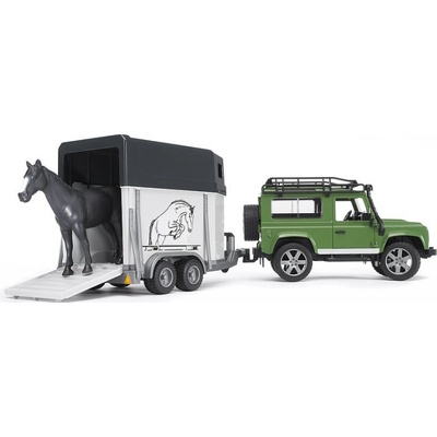 Bruder 02592 Terénne auto Land Rover Defender Station Wagon s prívesom na prepravu koní a koníkom 1:16