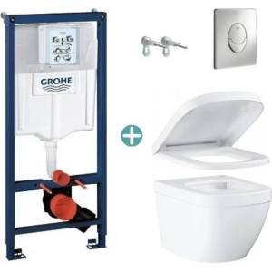 GROHE Комплект казанче Grohe Rapid SL с хромиран капак Skate Air и тоалетна чиния Grohe Euro Ceramic Triple Vortex с плавно затваряне (38721001+39328000+39330002)