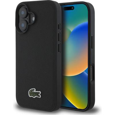 Lacoste Iconic Petit Pique тъкано лого MagSafe калъф за iPhone 16 Plus черен (LCHMP16MPVCK)