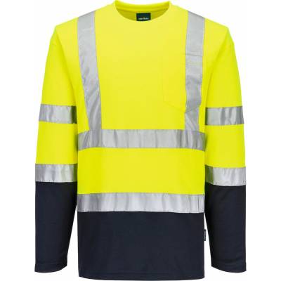 Portwest Bavlnené tričko Hi-Vis Comfort L/S - M, Žltá/Námornícka modrá