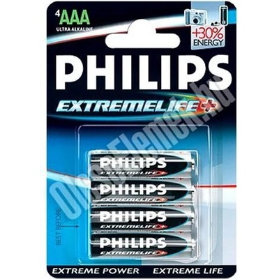 Philips Алкална батерия Philips 1, 5V AAA за моливи ExtremeLife+Ultra 4бр (LR03E4B/10) (LR03E4B/10)