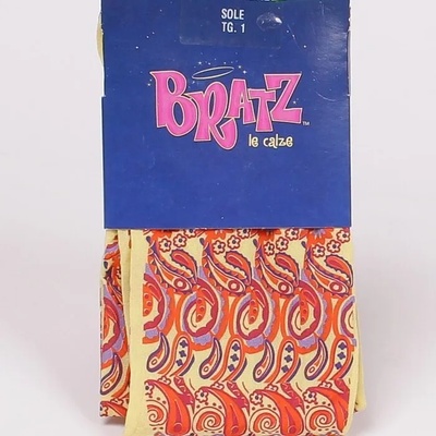 Жълт чорапогащник с оранжеви и лилави орнаменти