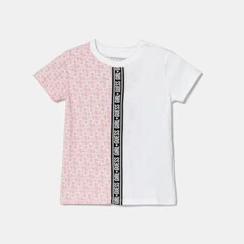GUESS Двуцветна тениска за мини момиче в бяло и бледо розово с лога Guess