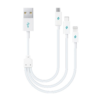 Ttec Кабел Mini Cable Trio 30cm Charge/Sync Type-C, Lightning, Micro USB - Бял, 117636