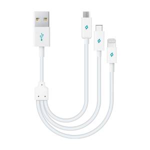 Ttec Кабел Mini Cable Trio 30cm Charge/Sync Type-C, Lightning, Micro USB - Бял