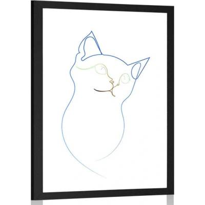 Plakát s paspartou barevné linie kočky - 40x60 silver