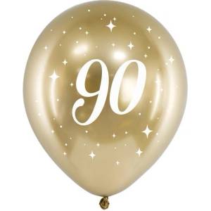 Party Deco Латексови Балони Хром, Злато С Бял Печат 90, 30см - (1 Пакет / 6 Бр. ) (chb14-1-90-019-6)