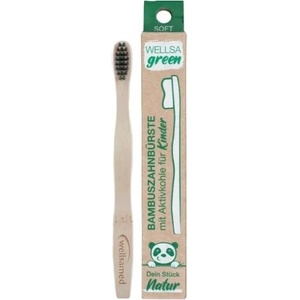 Wellsamed Детска четка за зъби от бамбук Wellsamed - Wellsa Green, Soft с активен въглен (1683658)
