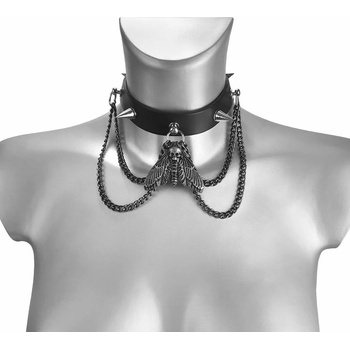 Image 1 of Leather & steel fashion Колие с висулка ВЕРИГА НА ГЛАВАТА НА СМЪРТТА КОЖЕН ЧОКЪР - lsf9 51