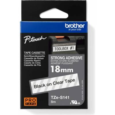 Páska do štítkovače Brother TZe-S141, 18mm, černý tisk/průsvitný podklad, originál
