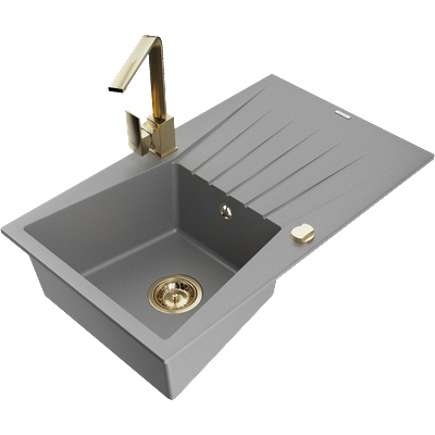 Mexen Cesar гранитна мивка с една камера със сушилня и кухненски смесител Rita, сив - 6514-71-670300-50 (6514-71-670300-50)
