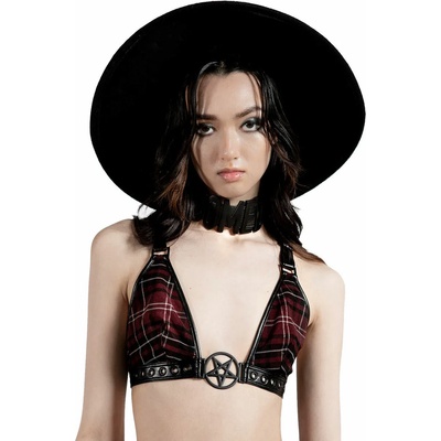 KILLSTAR Бюстие (топ) killstar - Халтер пурпурен шемет- ЧЕРВЕНО КАДИФЕ ТАРТАН - ksra003916