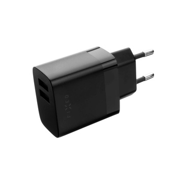 FIXED Фиксирано зарядно устройство, 2*usb-a изход, 17w + usb/usb-c кабел, черно (fixc17n-2uc-bk)