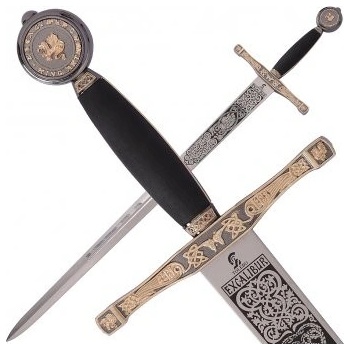 Art Gladius Excalibur meč se zlatou a stříbrnou úpravou jílce