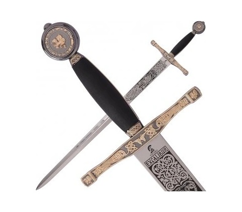 Art Gladius Excalibur meč se zlatou a stříbrnou úpravou jílce