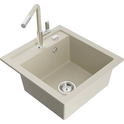 Mexen Vito гранитна кухненска мивка с 1 отделение и кухненски смесител Flora, (6503-69-670401-09)
