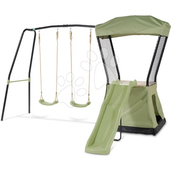Exit Toys Hrací věž multifunkční se 2 houpačkami Ivy play tower double swing se stanem pískovištěm a skluzavkou kovová konstrukce