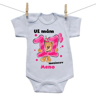 Boodyy Body s krátkym rukávom Už mám 11 mesiacov s Medvedíkom a menom dieťatka Dievča
