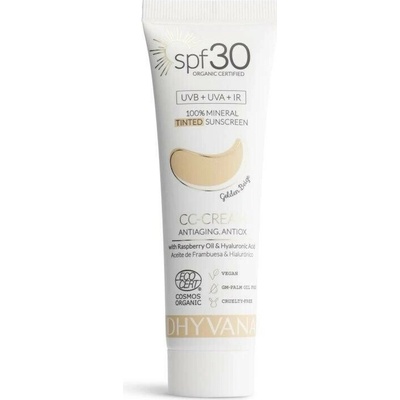 Dhyvana Natural 100% Mineral Tinted Sunscreen SPF30 Tinted Face Cream Golden Beige 50 ml