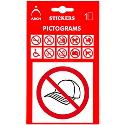 informační piktogram, samolepka, "Zákaz vstupu s kšiltovkou", 100x170mm
