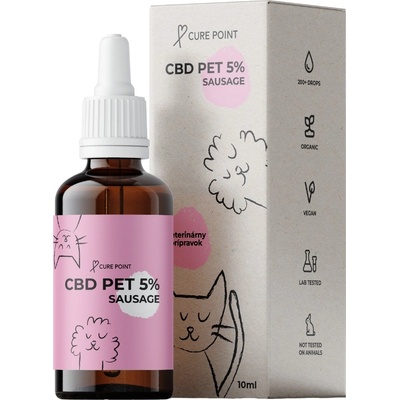 Cure Point CBD PET 5% olej pre psov a mačky s príchuťou klobásy 10 ml
