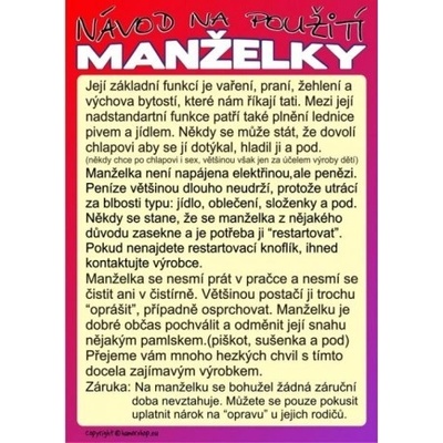 Certifikát Návod na použitie manželky