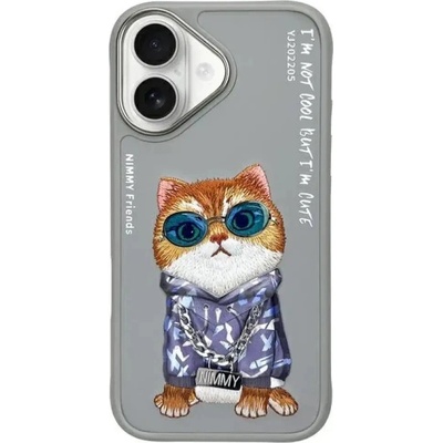 Nimmy Калъф Nimmy Glasses Cool Cat за iPhone 16 - сив (6971080319365)