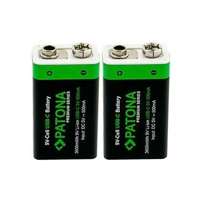 PATONA nabíjecí baterie 6F22/LR22 Li-lon 400mAh 9V s USB-C nabíjením, 2ks v balení | Zboží Auto