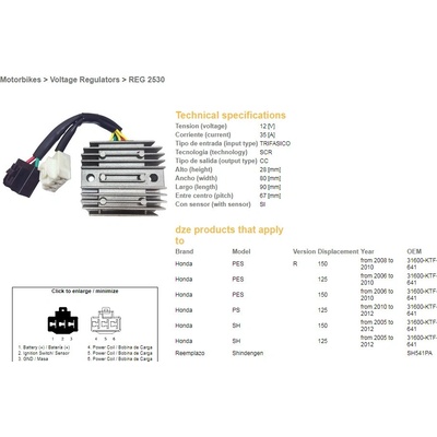 DZE regulátor napětí HONDA SH 125/150 05-12 (35A) (31600-KTF-641) (SH541PA) (ESR910) – Hledejceny.cz