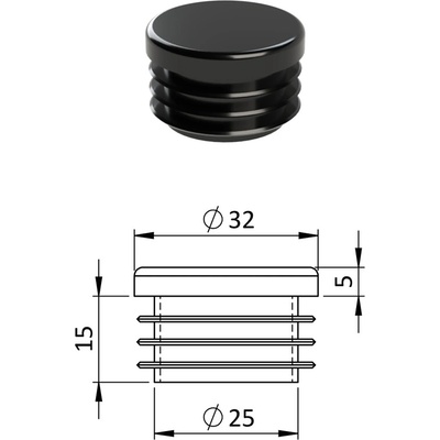 Vnitřní krytka kulatá ø 32 mm, plastová, černá
