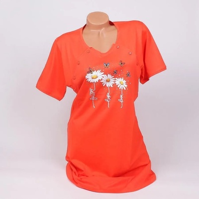 Нощница за бременни и кърмещи в коралово с цветя